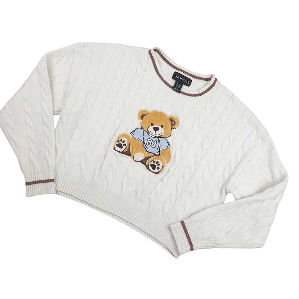 Vintage Arden B Teddy Bear Cable Knit Cropped Sweater Women's Medium Preppy Y2K
